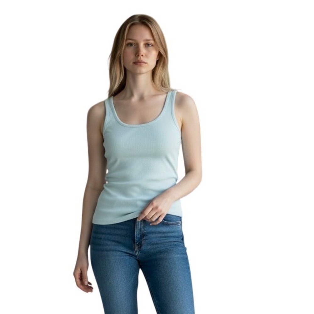 Lauren Ralph Lauren Women Ribbed Tank Top Aqua Pearl Blue LRL Spring 25 XS NWT